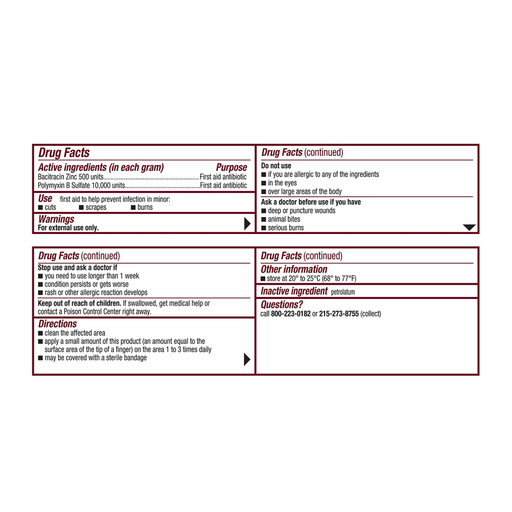 Packaging of Polysporin First Aid Ointment three-pack for home care.