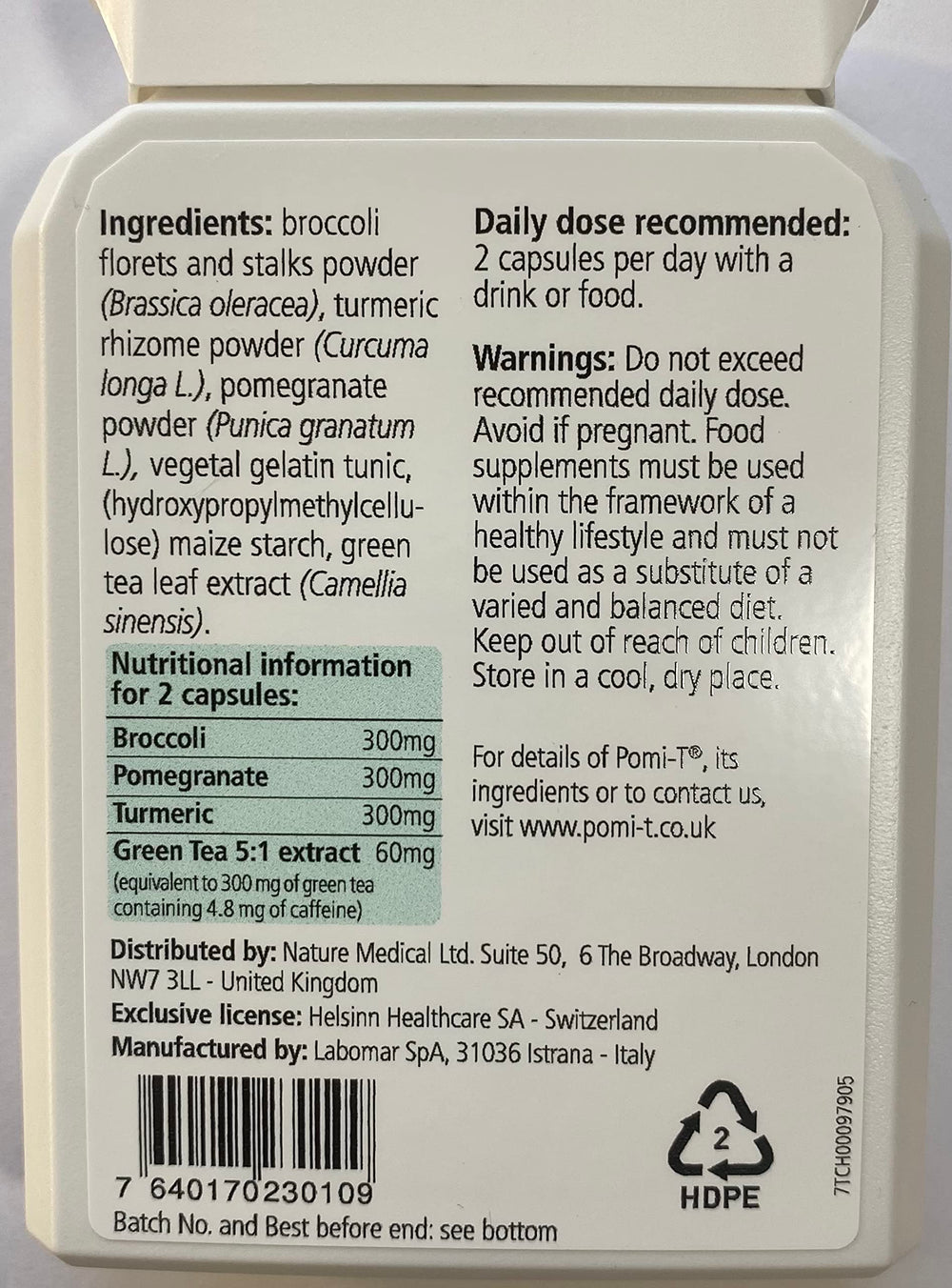 Pomi-T capsules close-up highlighting natural botanicals.