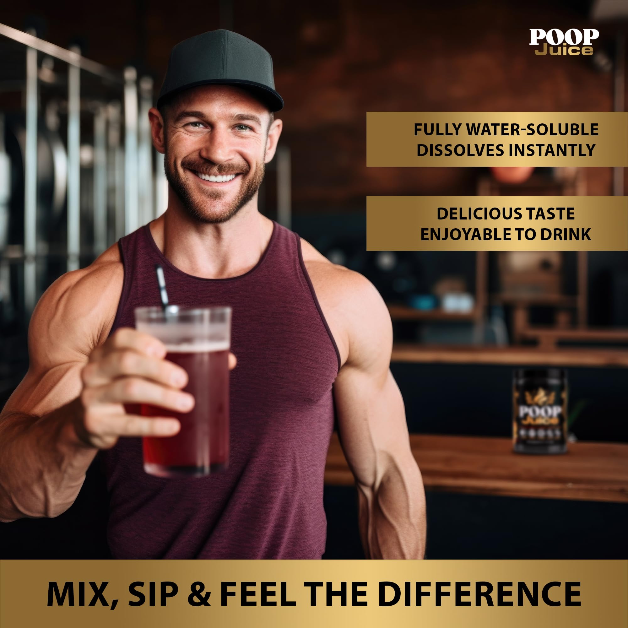 Poop Juice sugar-free, lactose-free label close-up on clean ingredients.