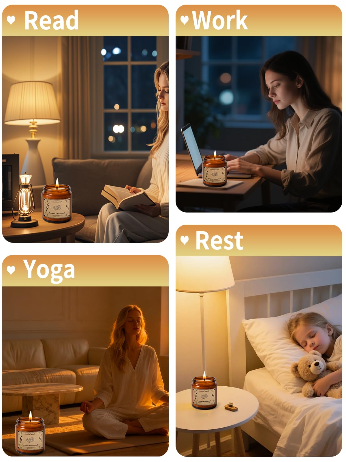 POOTES candle-lit relaxation scene promoting calm moments at home.