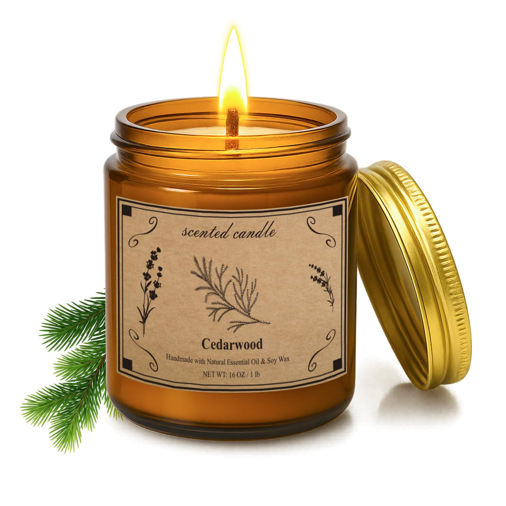 POOTES cedarwood candle in amber jar for long-lasting home fragrance