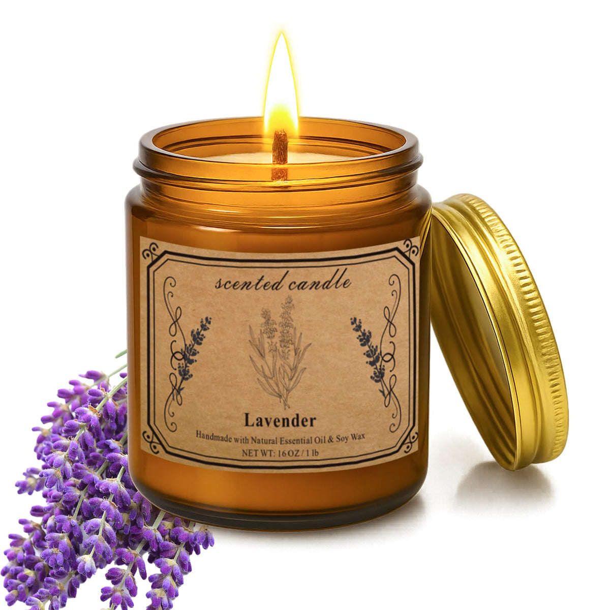 POOTES Lavender Candle in amber jar promotes relaxation and cozy evenings.