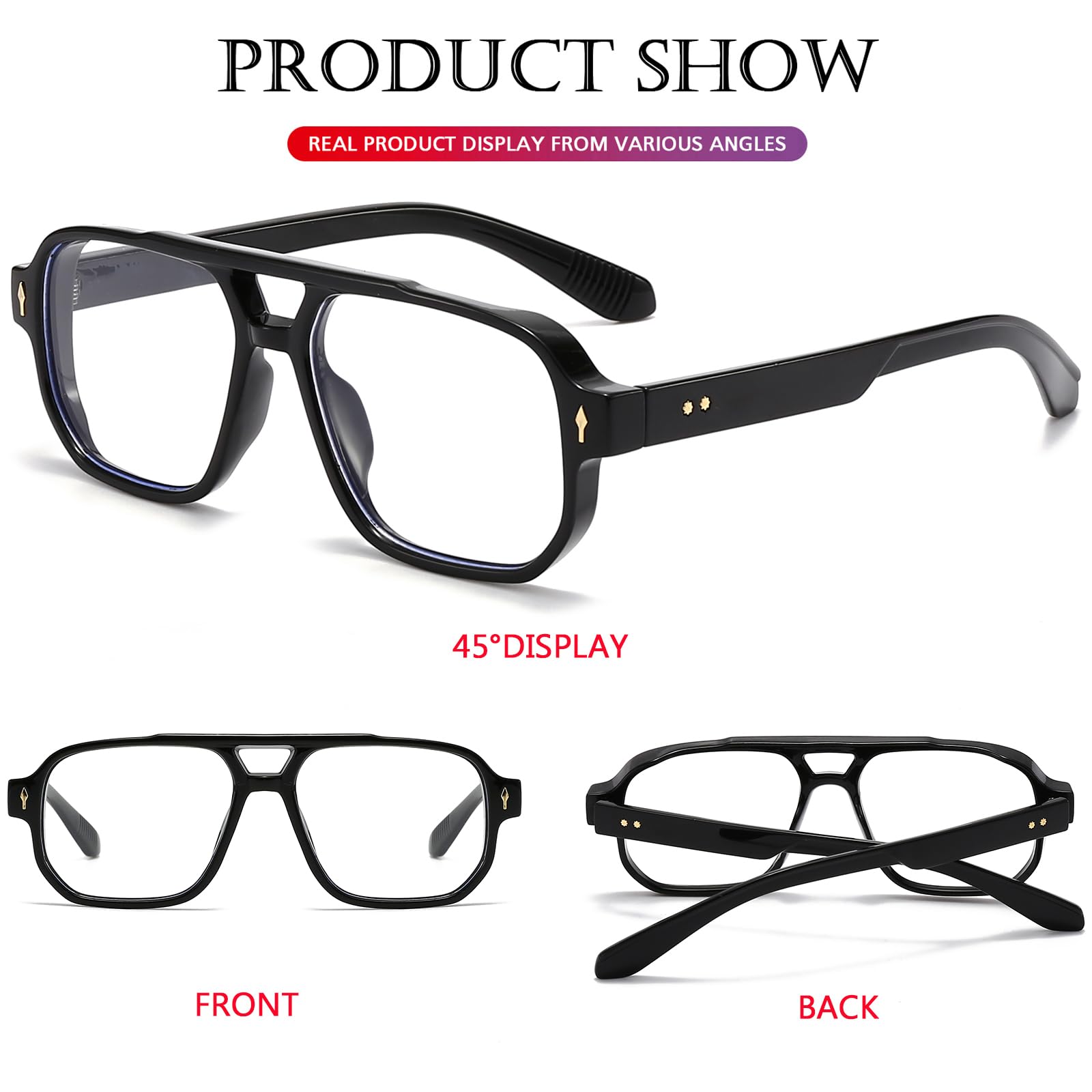 PORADAY black frame blue light glasses enable versatile wear from work to night