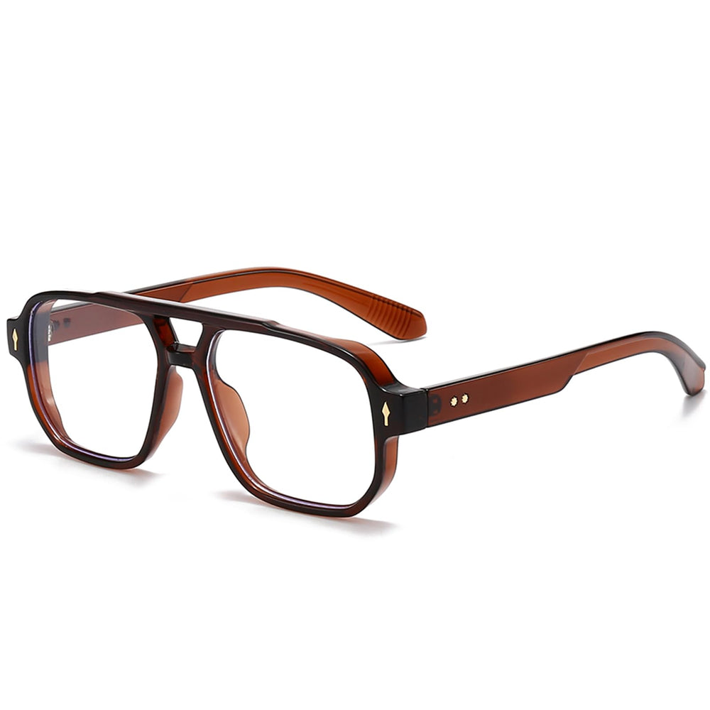PORADAY blue light blocking glasses, 70s retro square frame, reduce screen glare during long workdays.