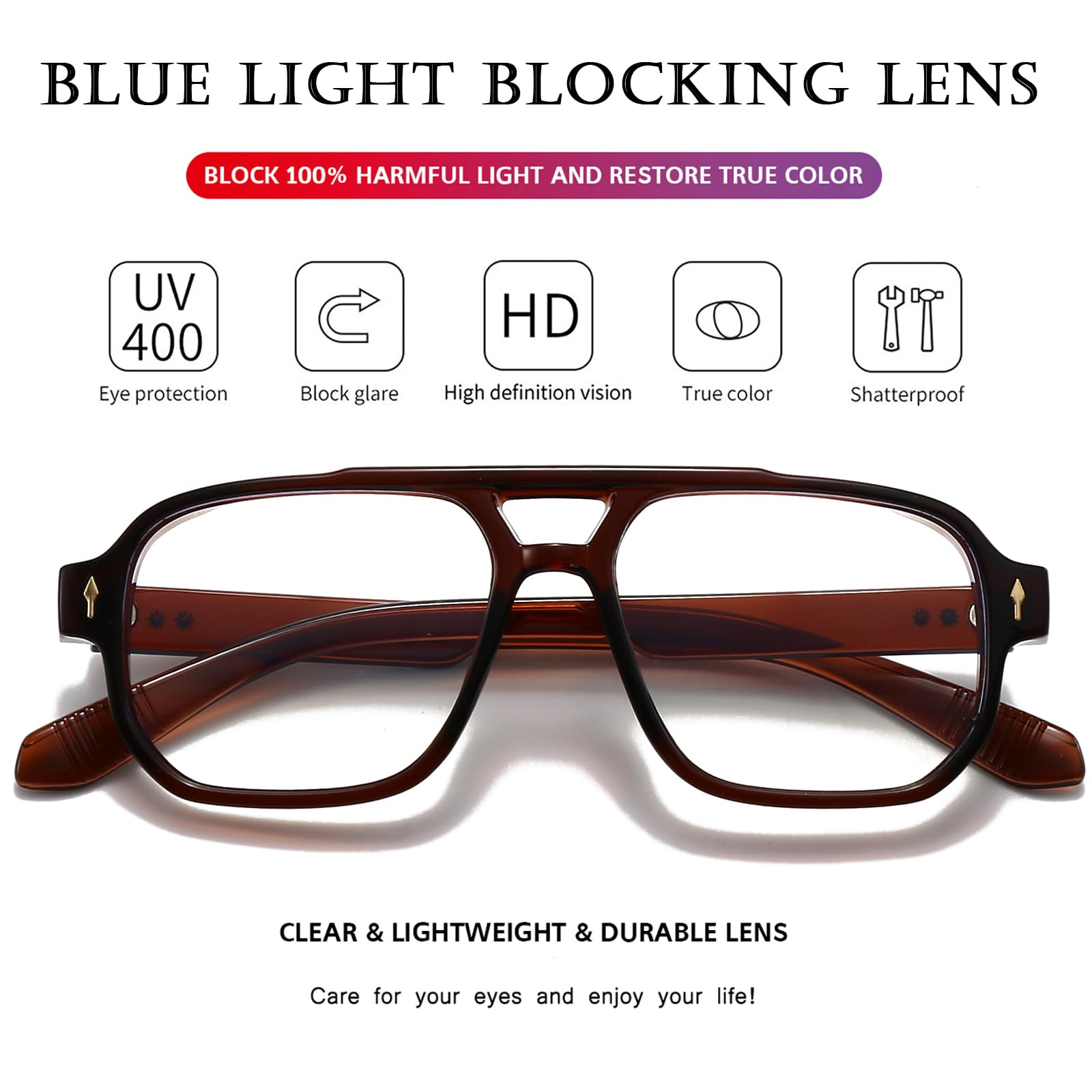 PORADAY reinforced metal hinge blue light glasses ensure durability and smooth folding.