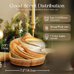 Porseme 500ml diffuser shows LED color options that enhance the ambiance.