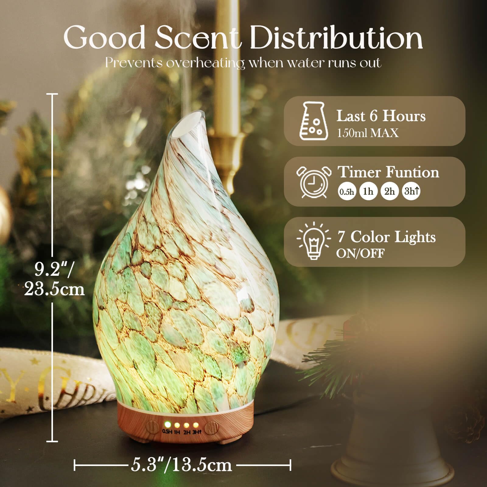 Porseme diffuser showcases LED color lights for relaxing lighting options.