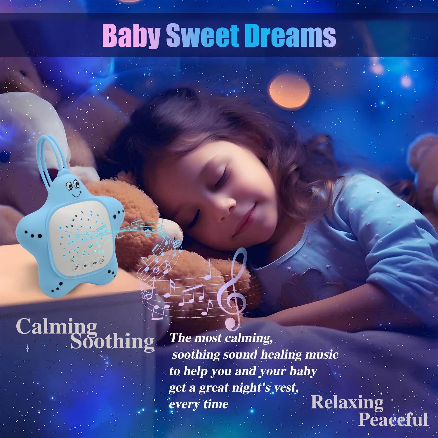 Projector night light rotates colors to attract baby and soothe