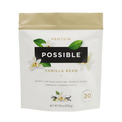 Possible Protein Powder Vanilla Bean bottle shows clean label and plant-based nutrition.