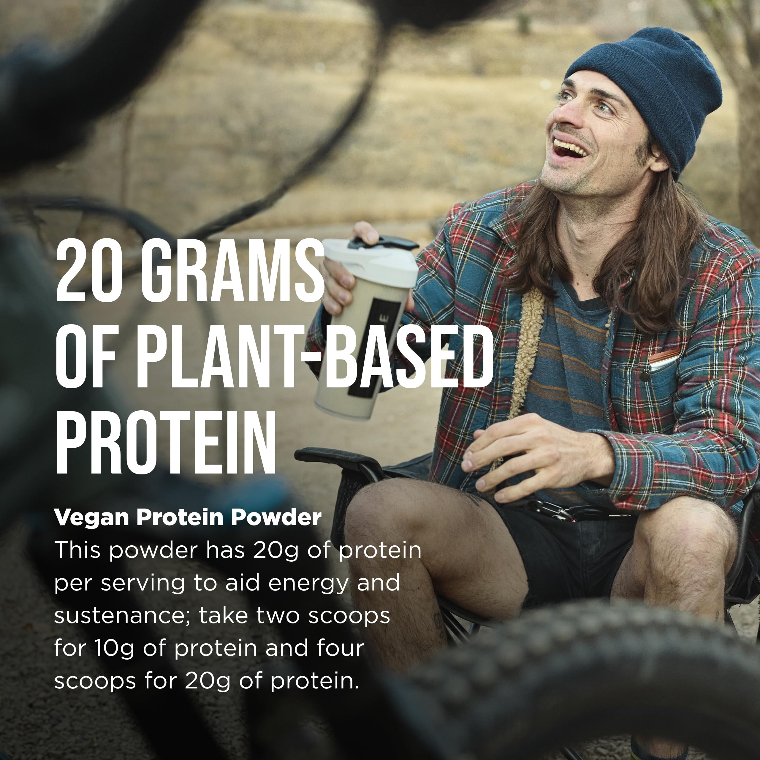 Possible Protein Powder Vanilla Bean on gym bench with shaker for workout support.