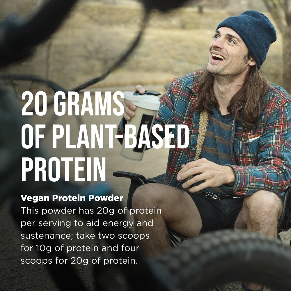 Possible Protein Powder Vanilla Bean on gym bench with shaker for workout support.