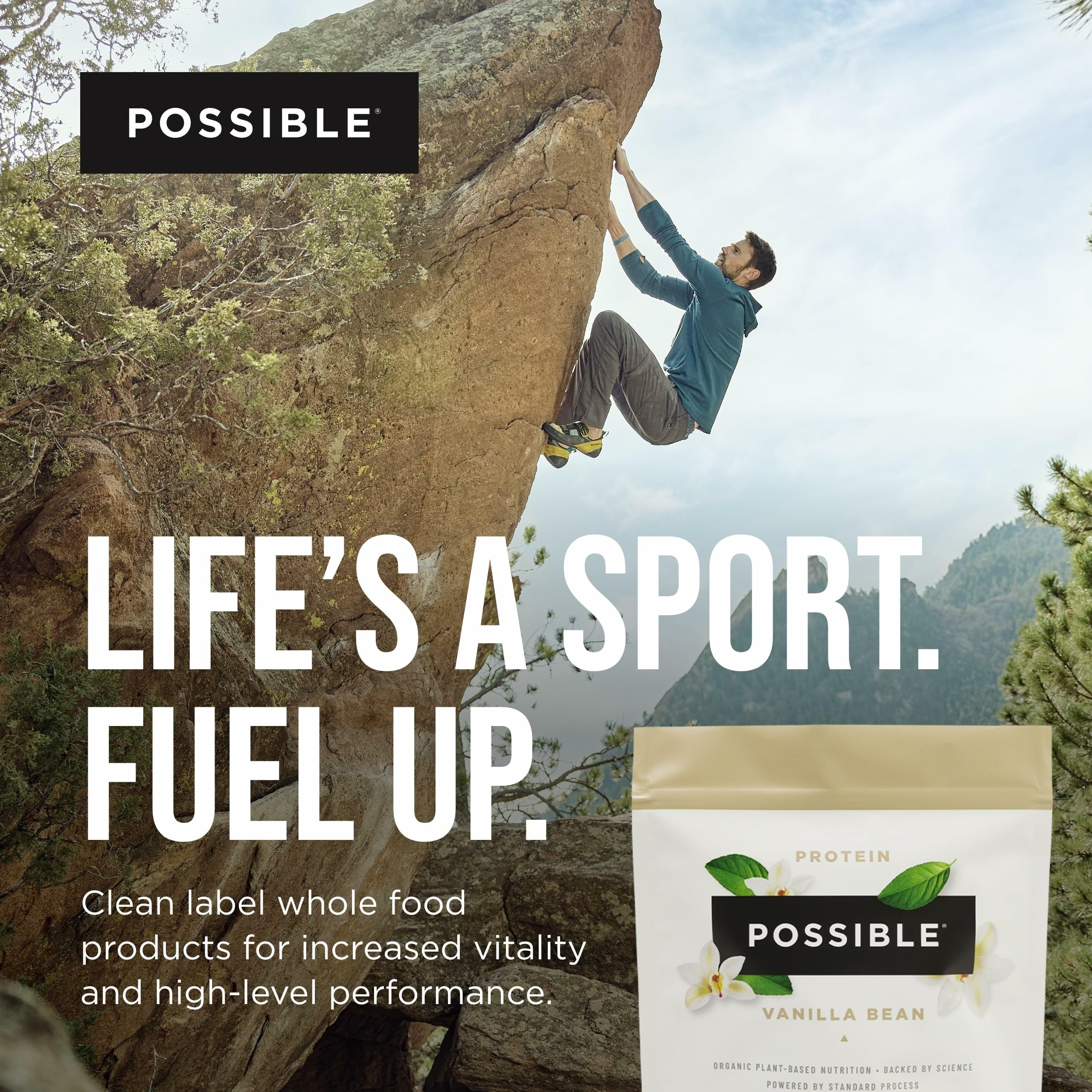 Possible Vanilla Bean protein serving ready in cup for quick shake.