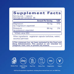 Closeup of potassium magnesium aspartate capsules showing convenient daily intake