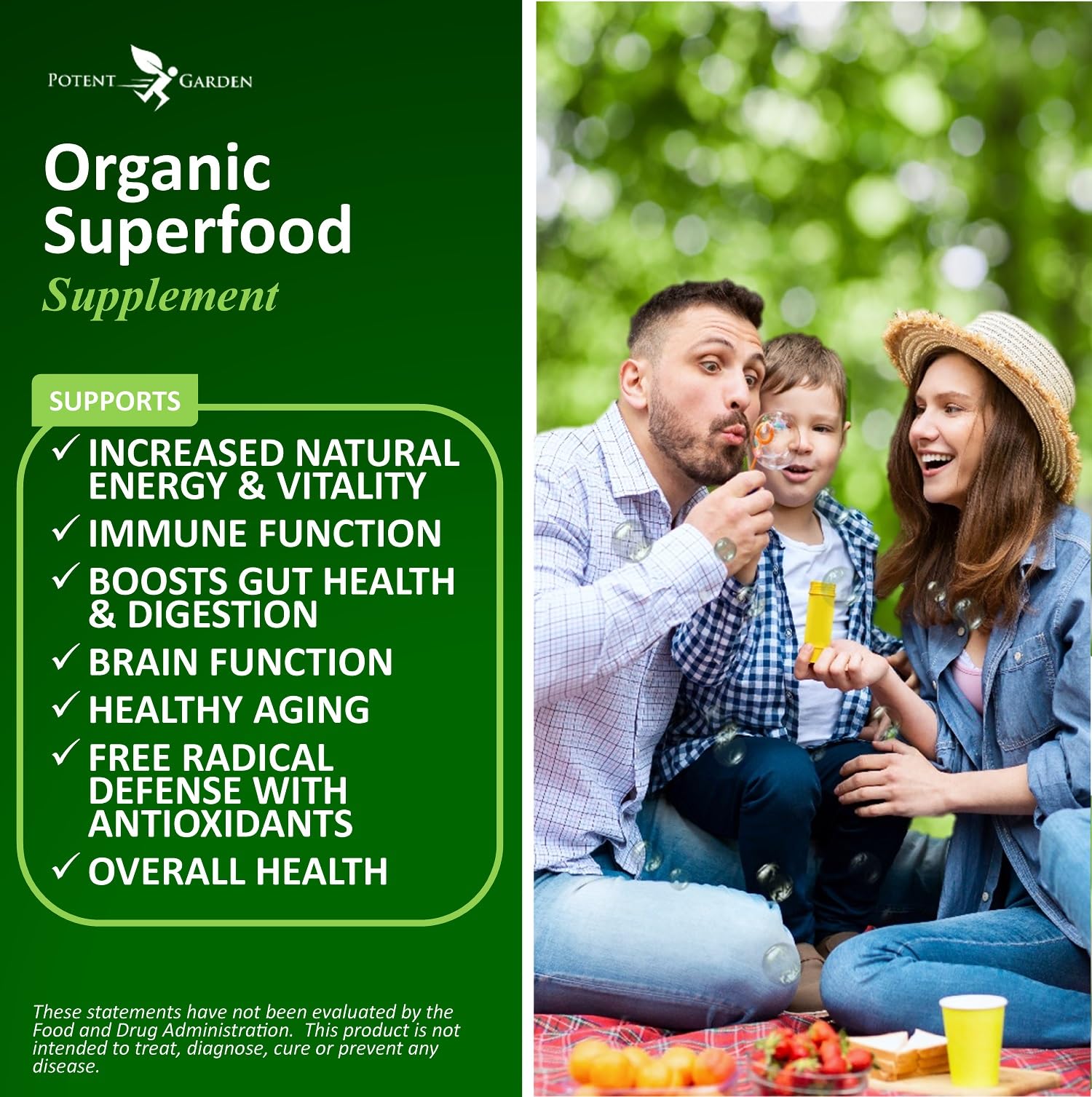 Potent Garden alfalfa beet root tart cherry blend highlights nutrient-rich ingredients