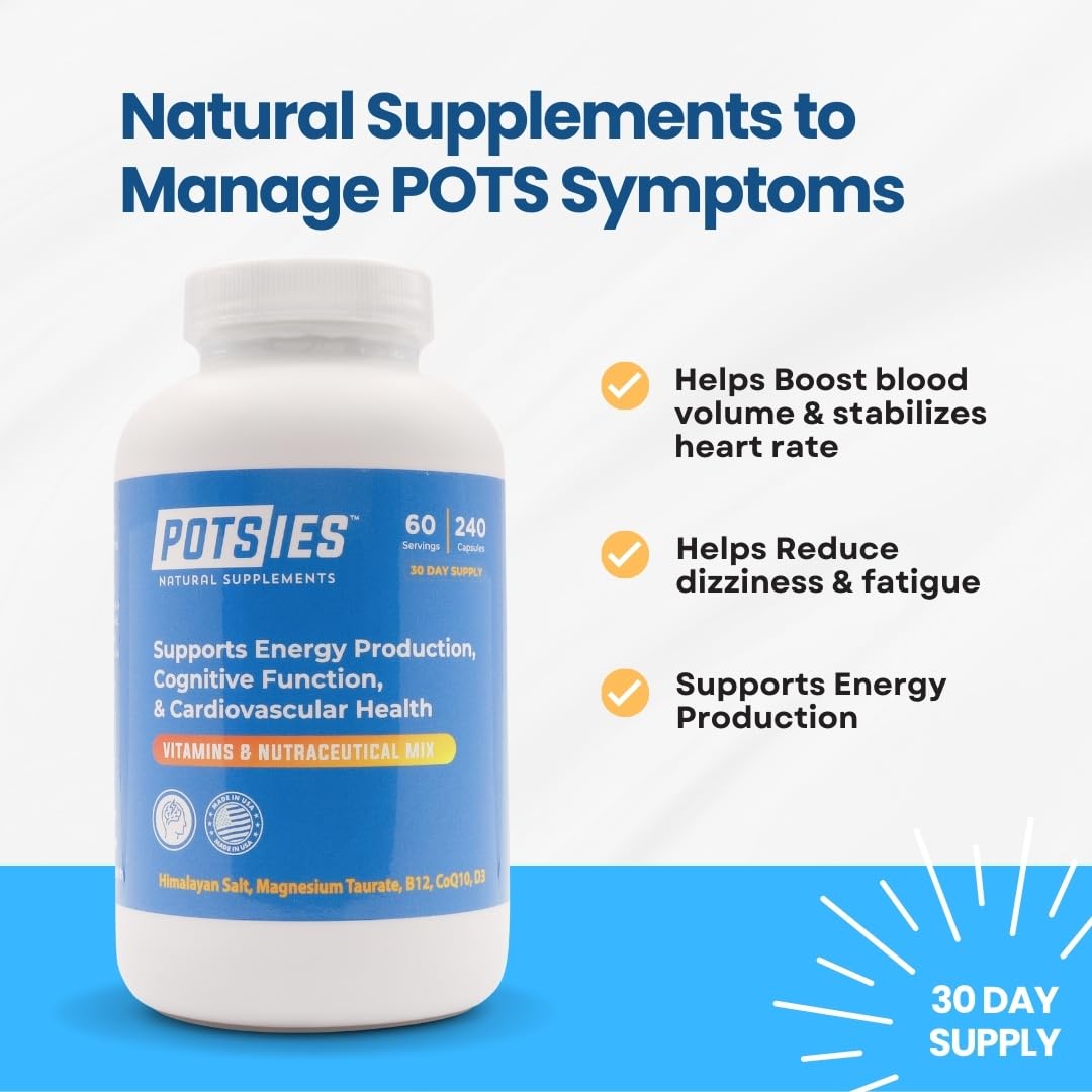 Potsies POTS supplement bottle front showing branding and usage potential