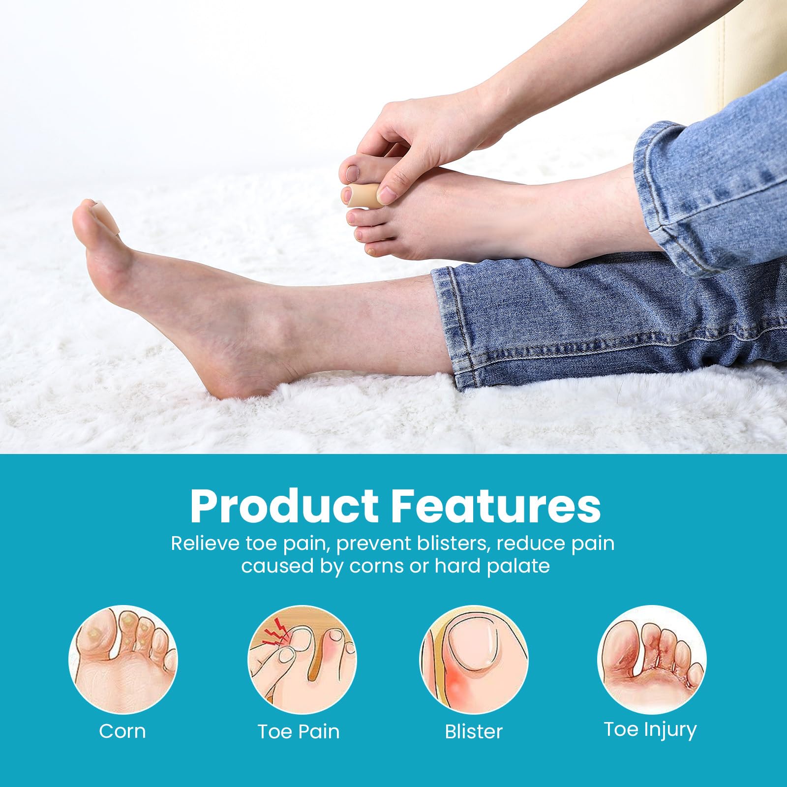 Povihome hammer-toe cushion supports toe alignment and reduces rubbing.
