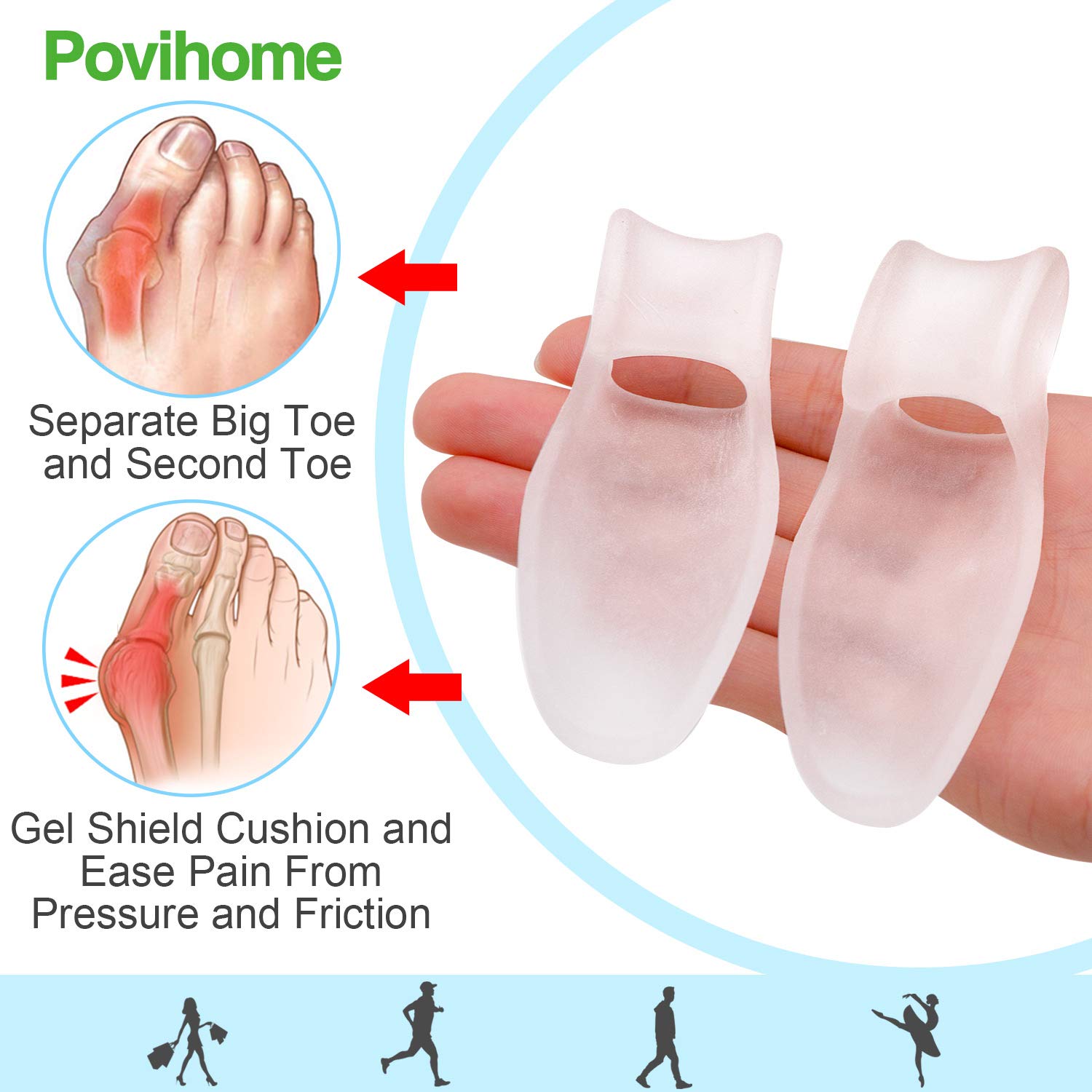 Povihome separadores dedo grande gel 1-2 pulgadas: reduce fricción diaria.