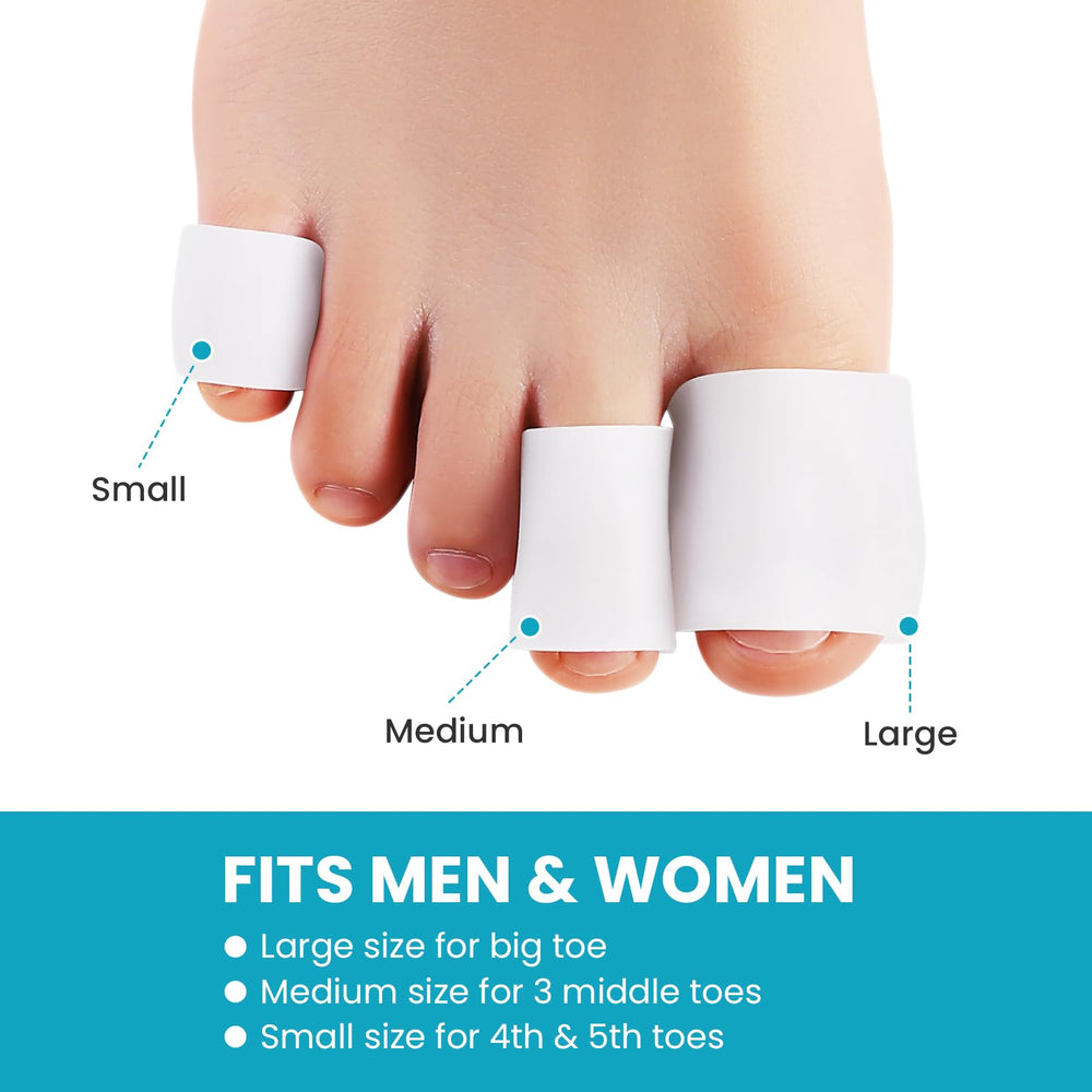 Povihome silicone toe pads stretch to fit, reducing blister risk during activities.