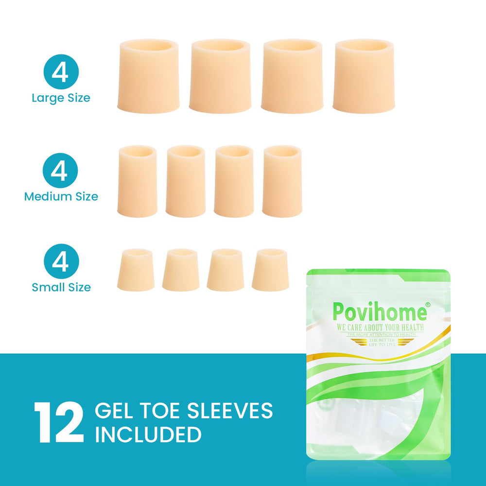 Povihome sleep-use beige toe sleeves provide gentle protection overnight.