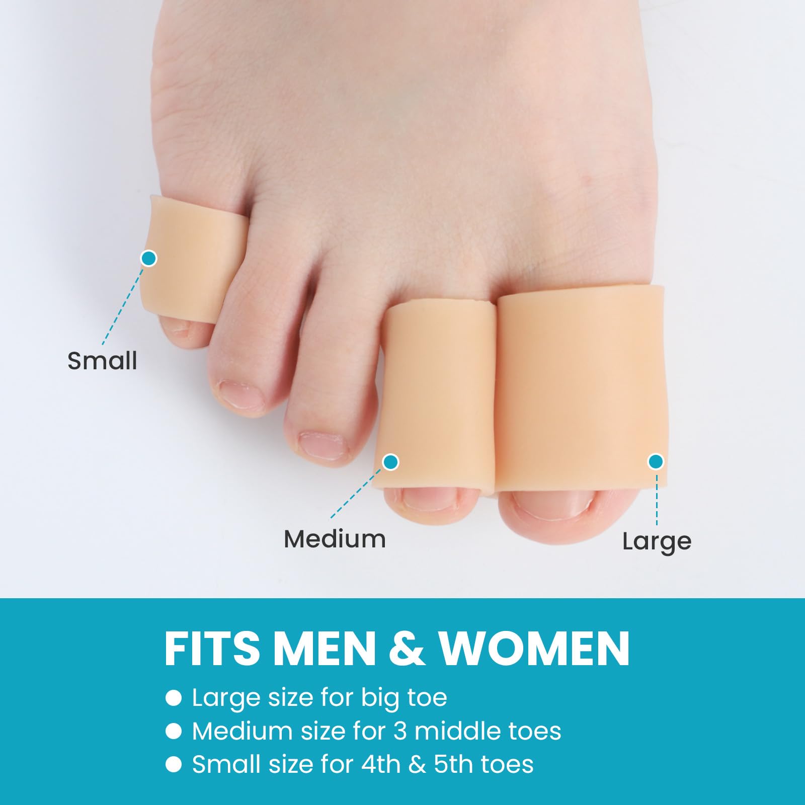 Povihome trim-to-fit beige sleeves adapt to every toe for a precise fit.