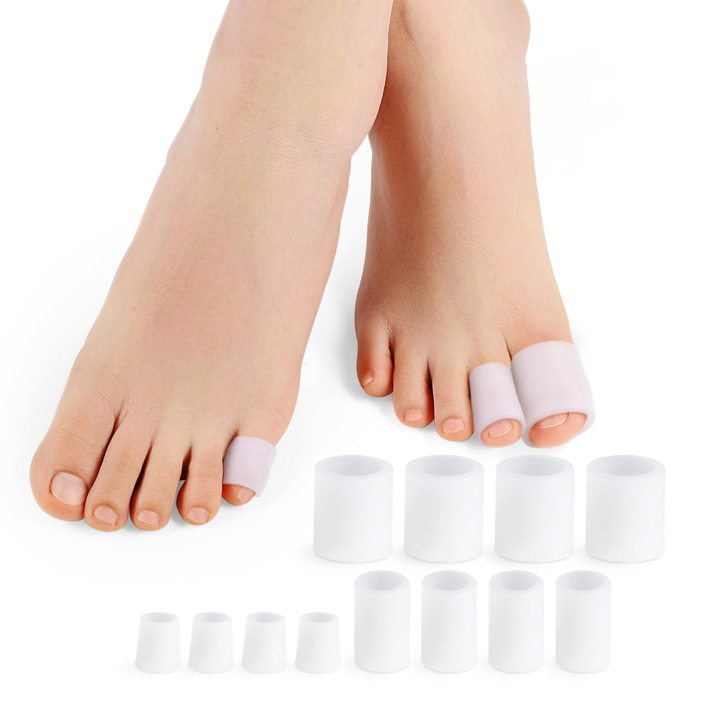 Povihome toe sleeves close-up showing soft silicone cushioning for toe comfort.