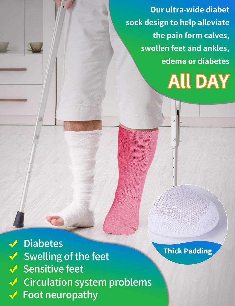 Powbrace hospital socks with cushioned footbed for all-day comfort