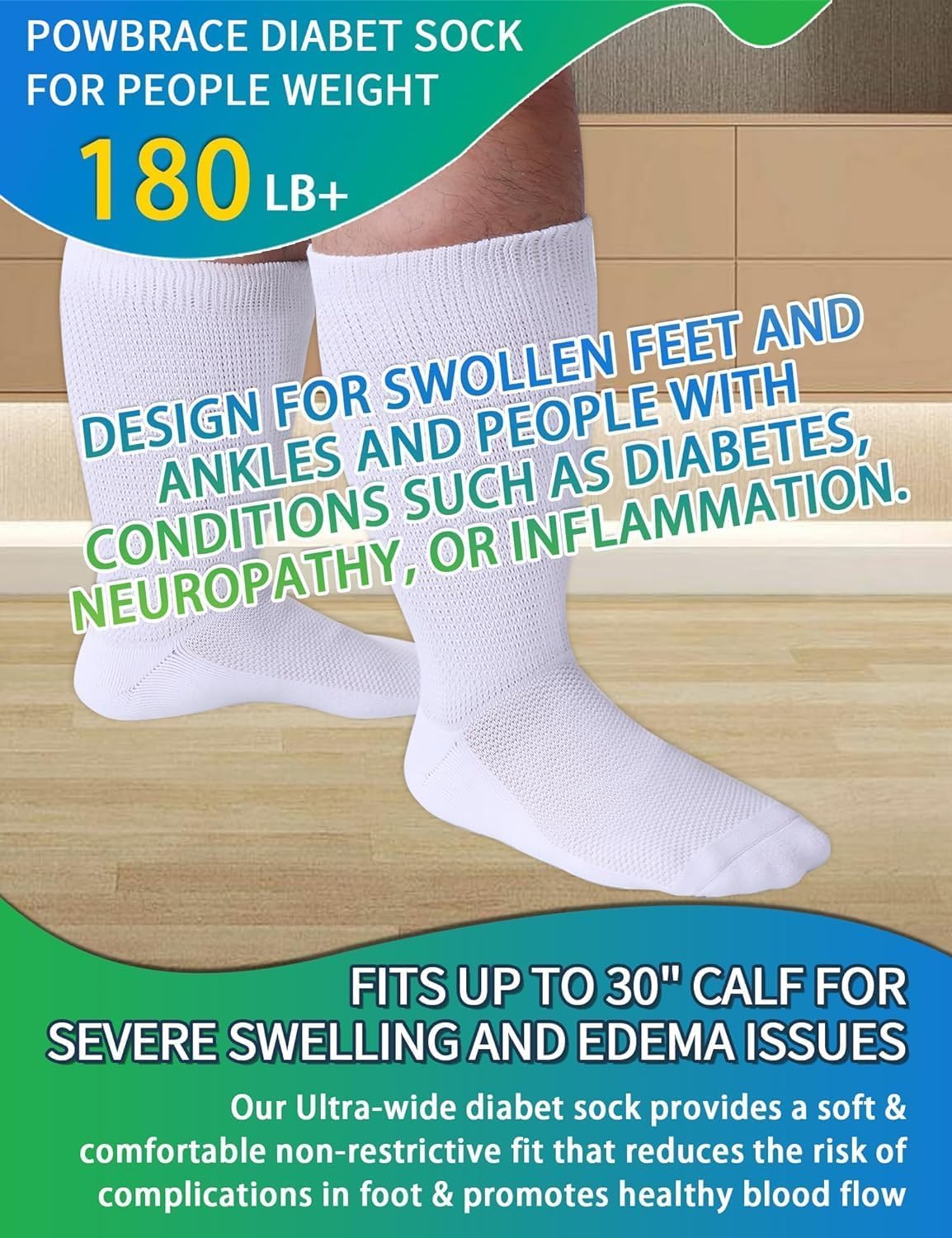 Powbrace toe-seamless design closeup demonstrates friction-free wear for sensitive diabetic feet.