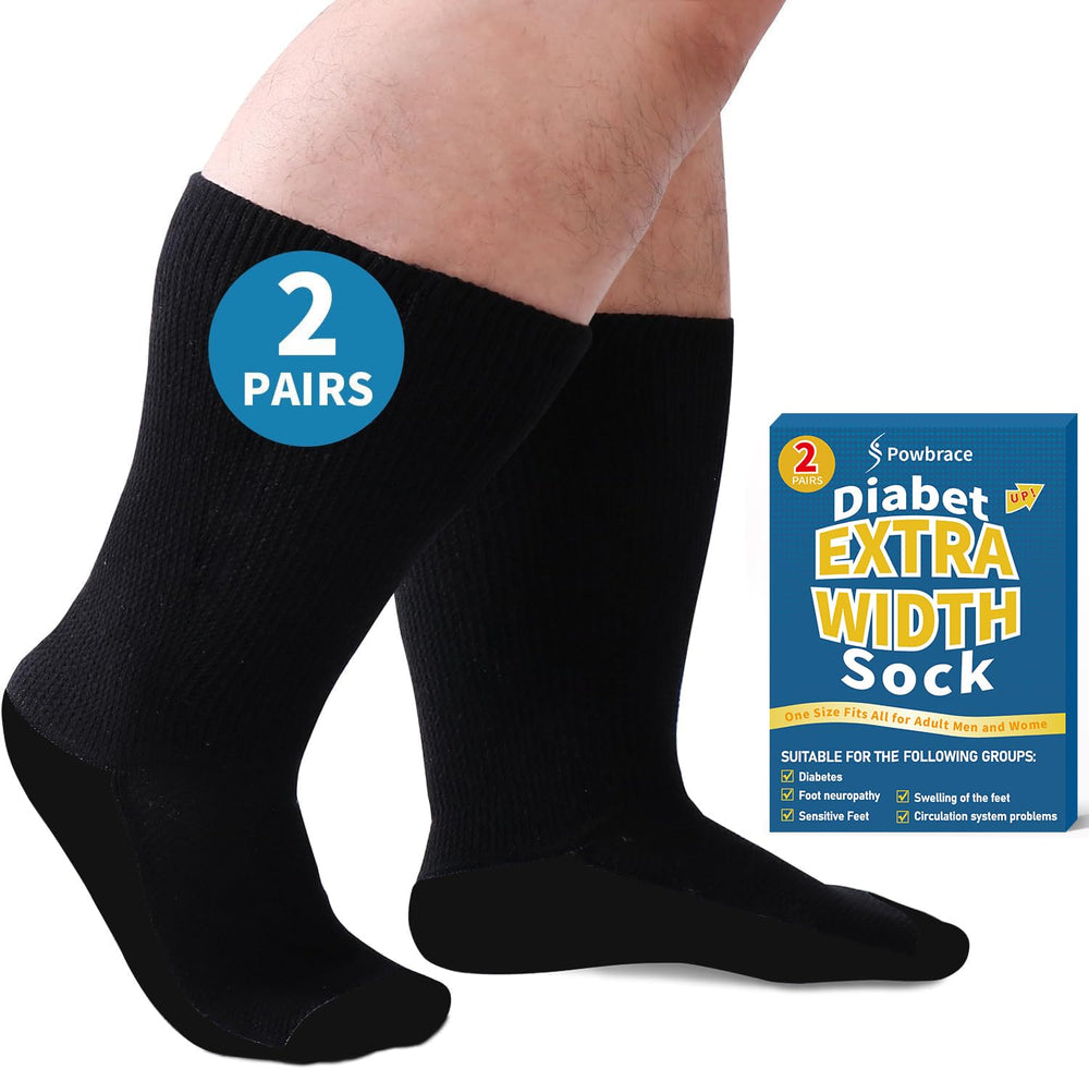 Powbrace wide diabetic socks stretch to a comfortable width for swollen feet.