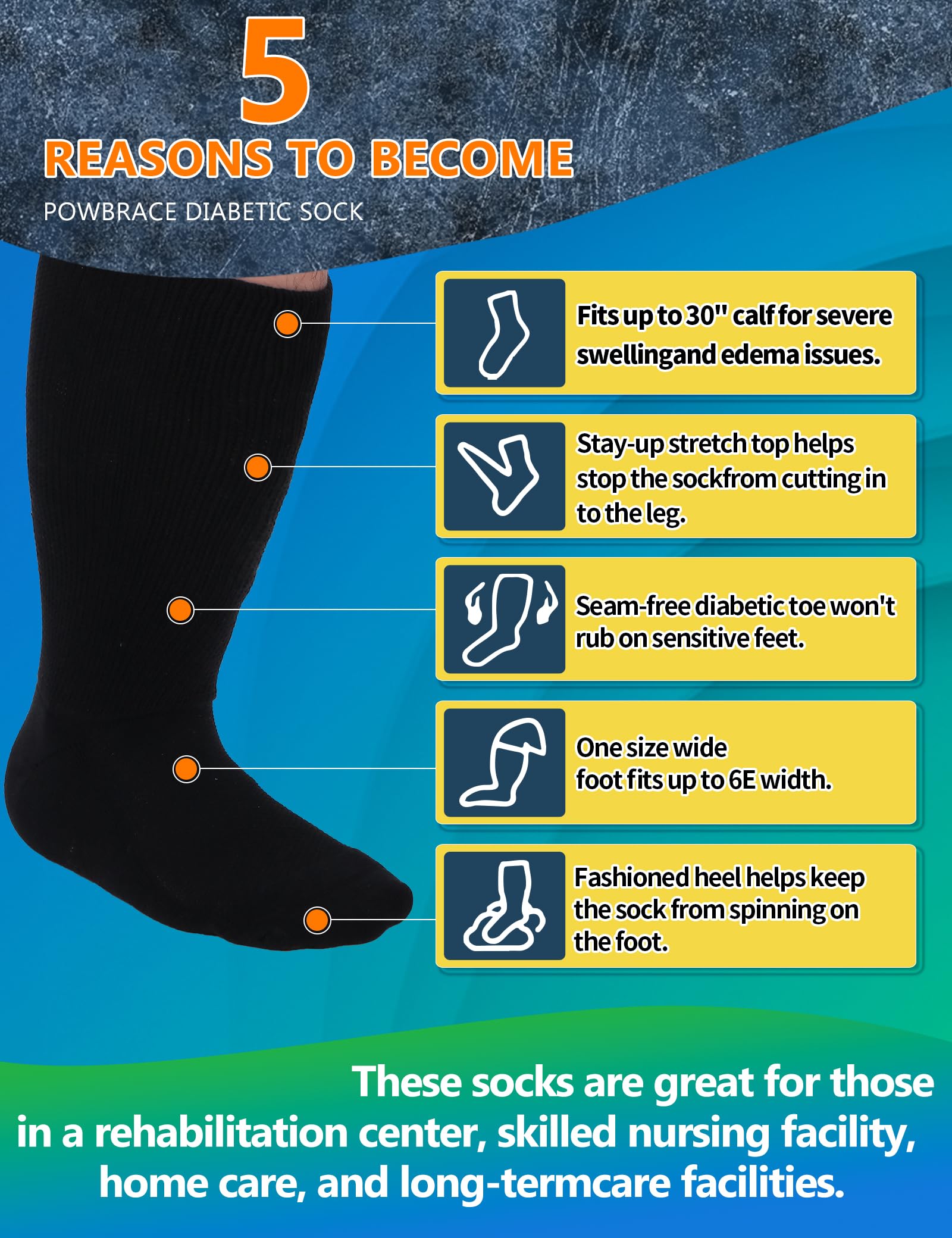 Powbrace anti-slip design helps keep socks in place during long wear.