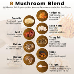 PowderVitamin eight-mushroom blend close-up highlighting cognitive support.
