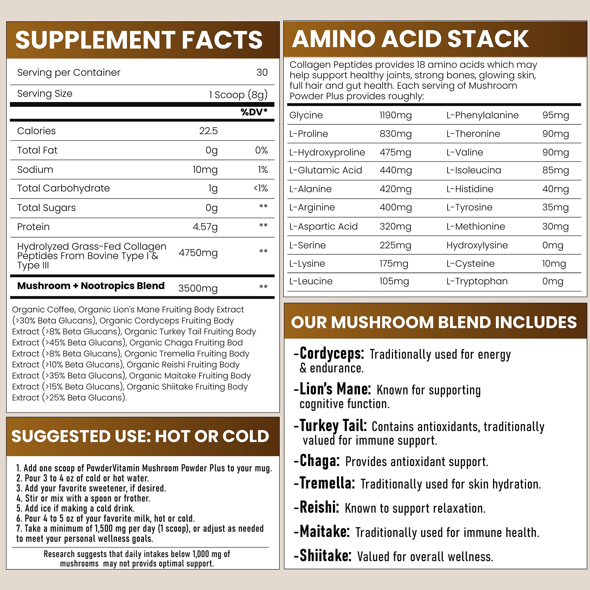 PowderVitamin beta-glucans testing badge indicating quality assurance.