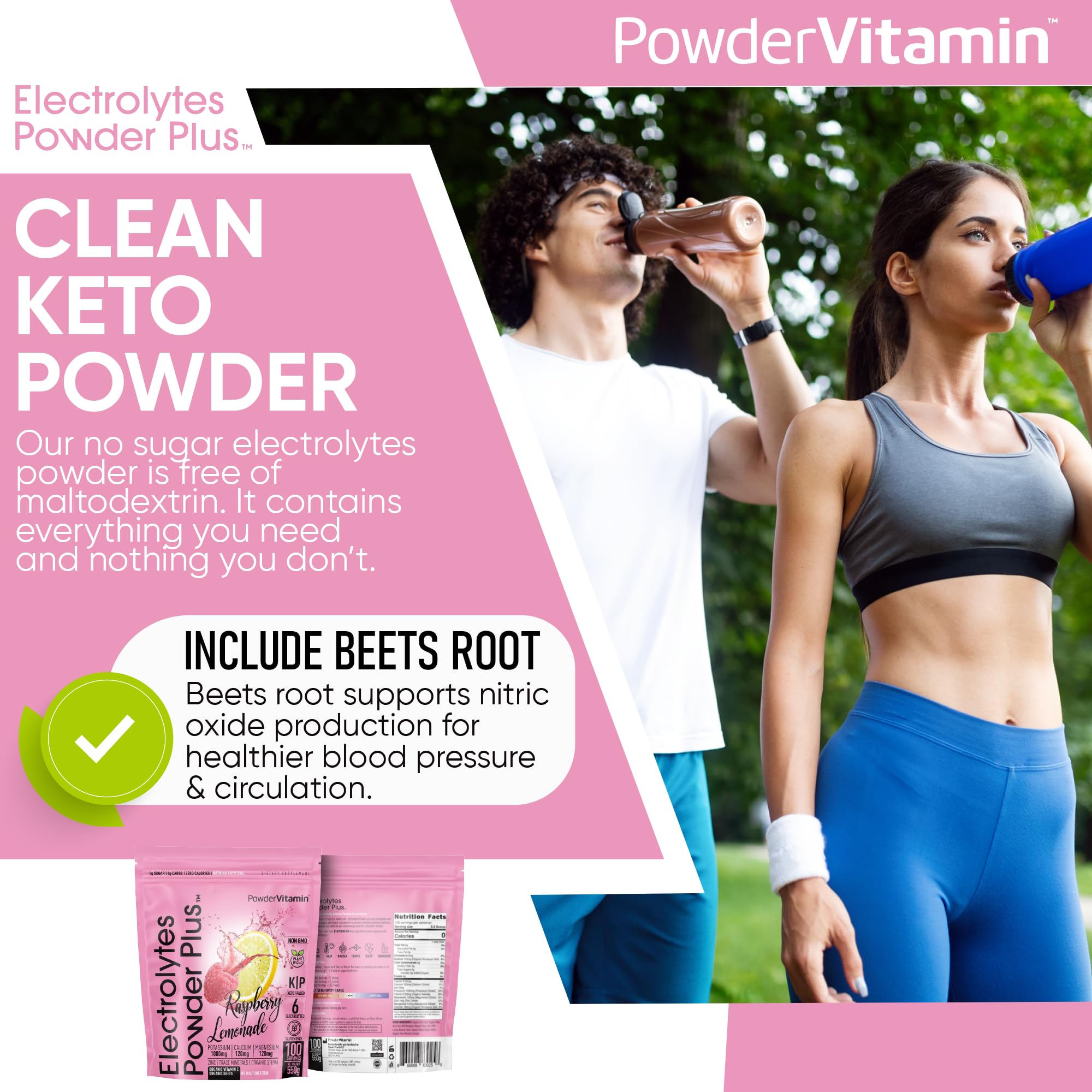 PowderVitamin Electrolytes pouch graphic showing 100 servings