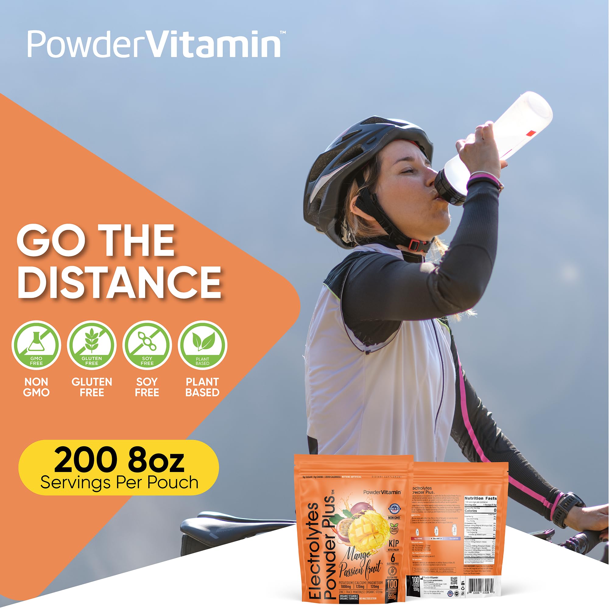 PowderVitamin Electrolytes Powder Plus glass of water with sugar-free mix