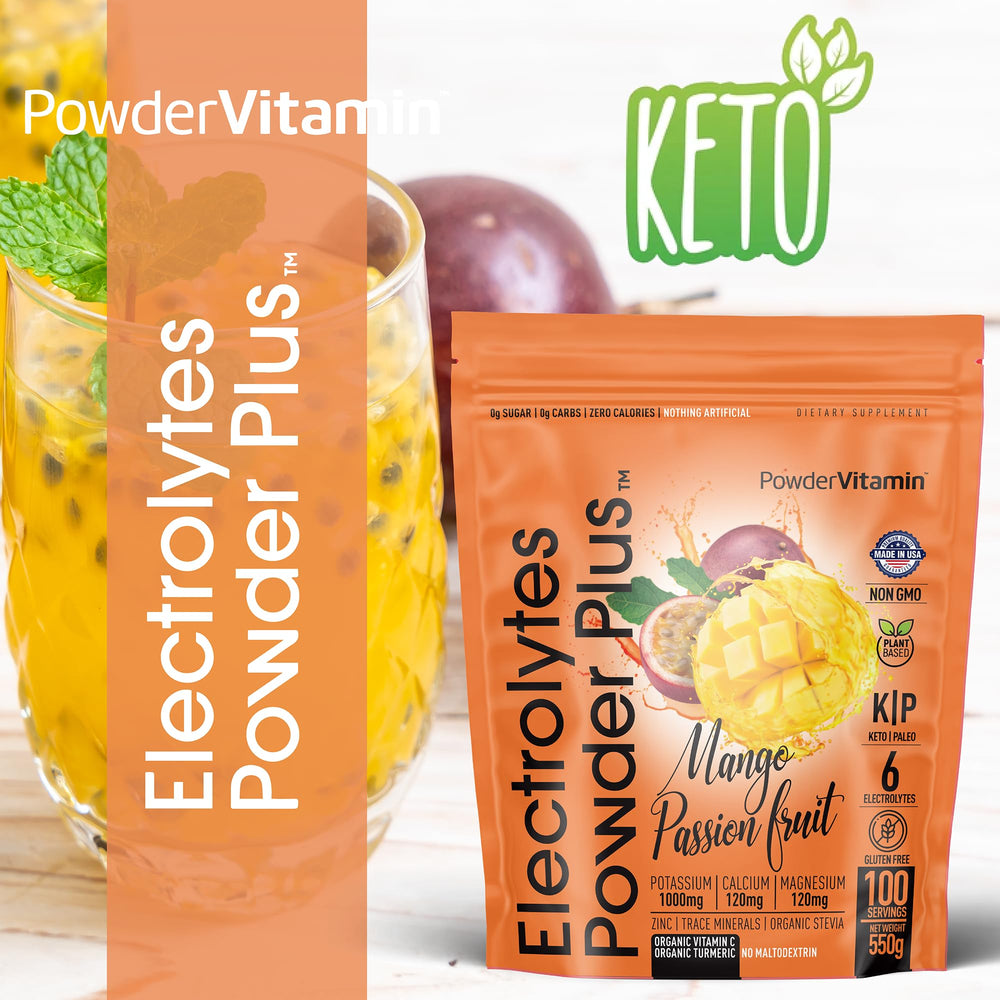 PowderVitamin Electrolytes Powder Plus ingredients list shows minerals and vitamins