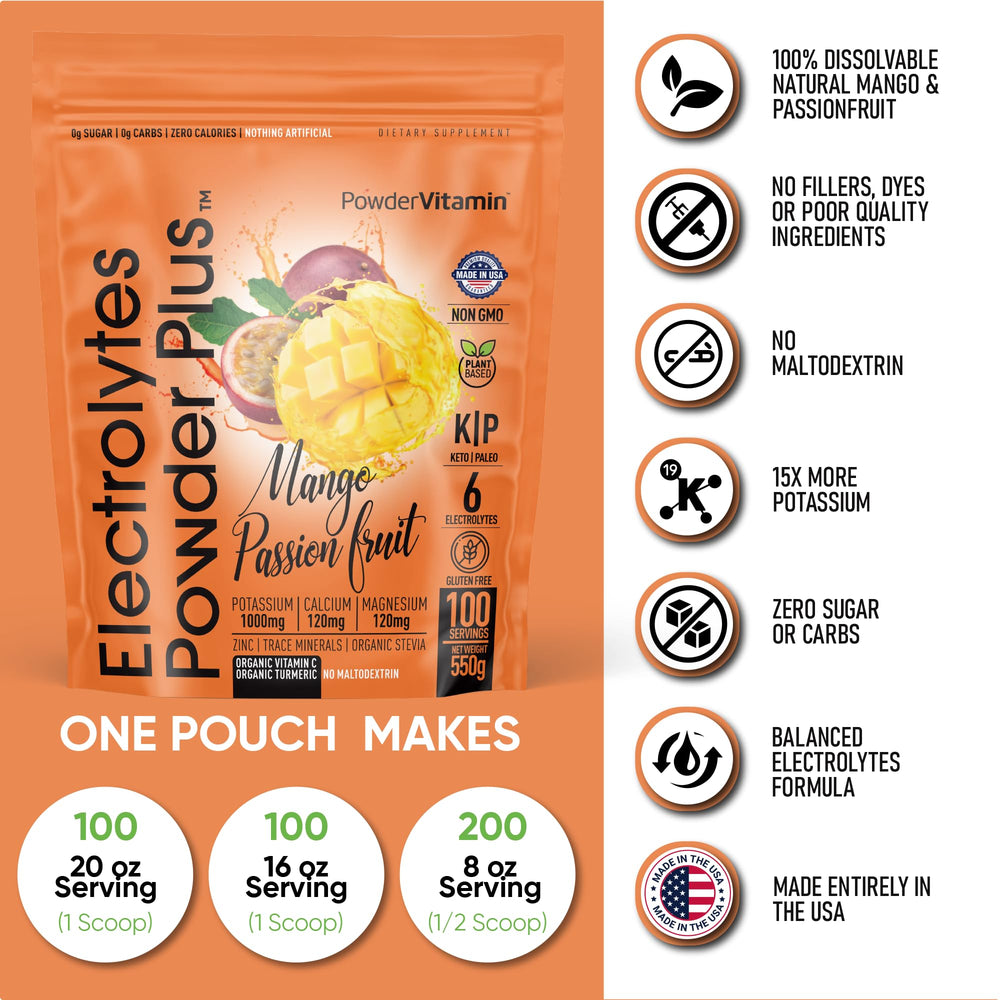 PowderVitamin Electrolytes Powder Plus kitchen counter with scoop for easy daily use