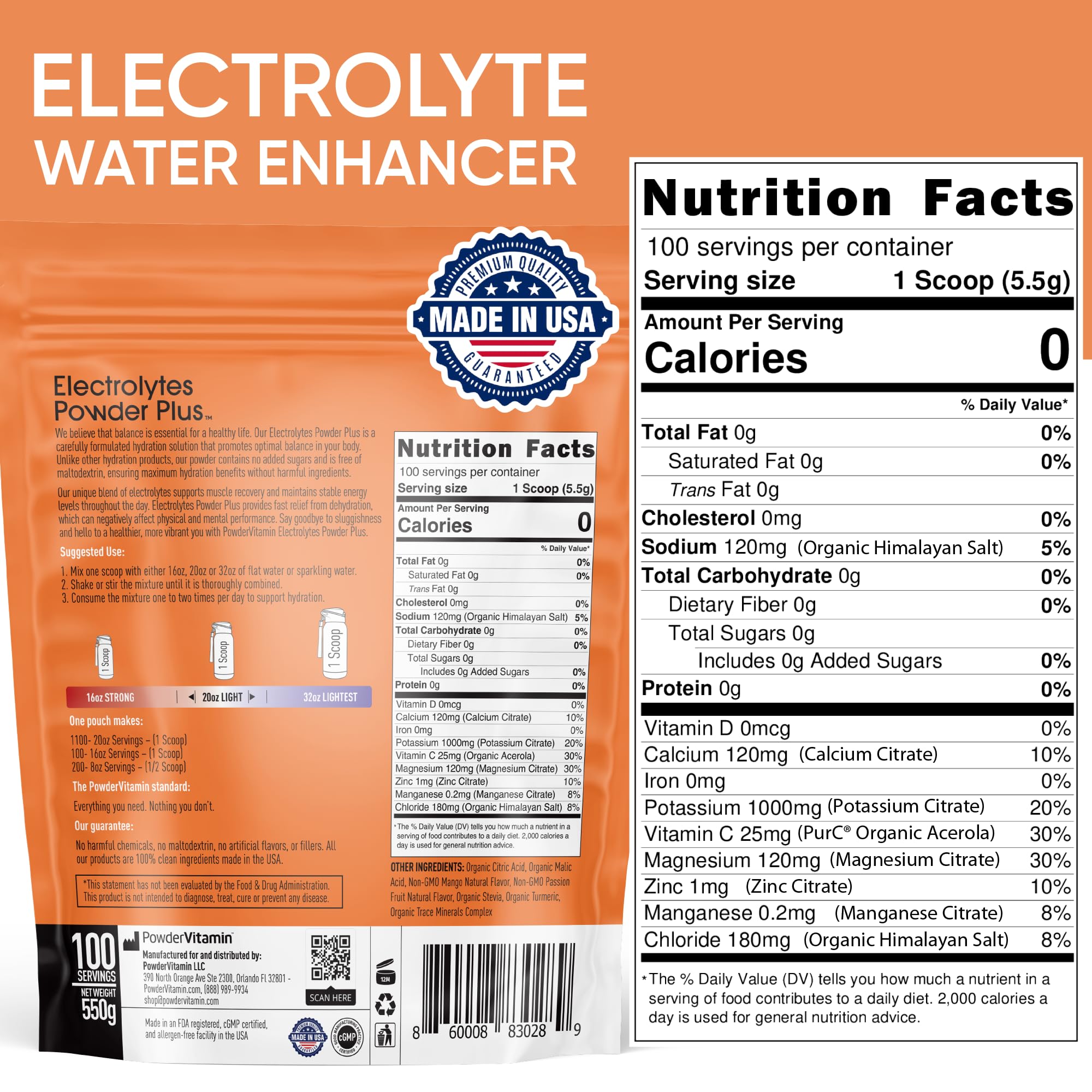 PowderVitamin Electrolytes Powder Plus tub side view highlighting keto-friendly formula
