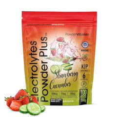 PowderVitamin Electrolytes Powder Plus bottle for strawberry cucumber hydration on the go
