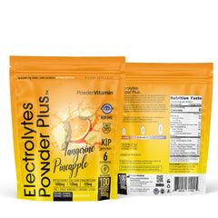 PowderVitamin Electrolytes Powder Plus jar featuring Tangerine Pineapple for on-the-go hydration.
