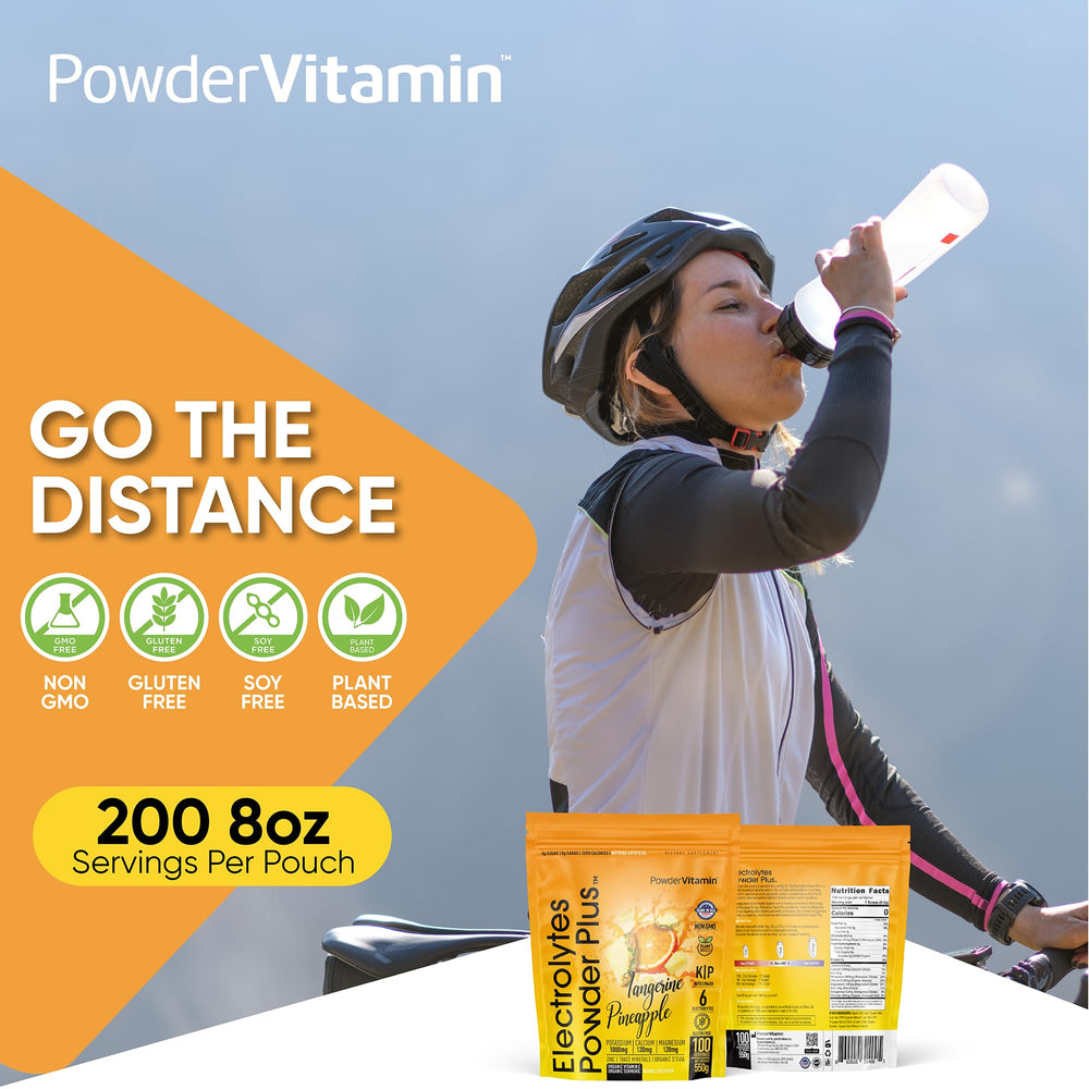 PowderVitamin Electrolytes Powder Plus travel pouch ready for workouts.