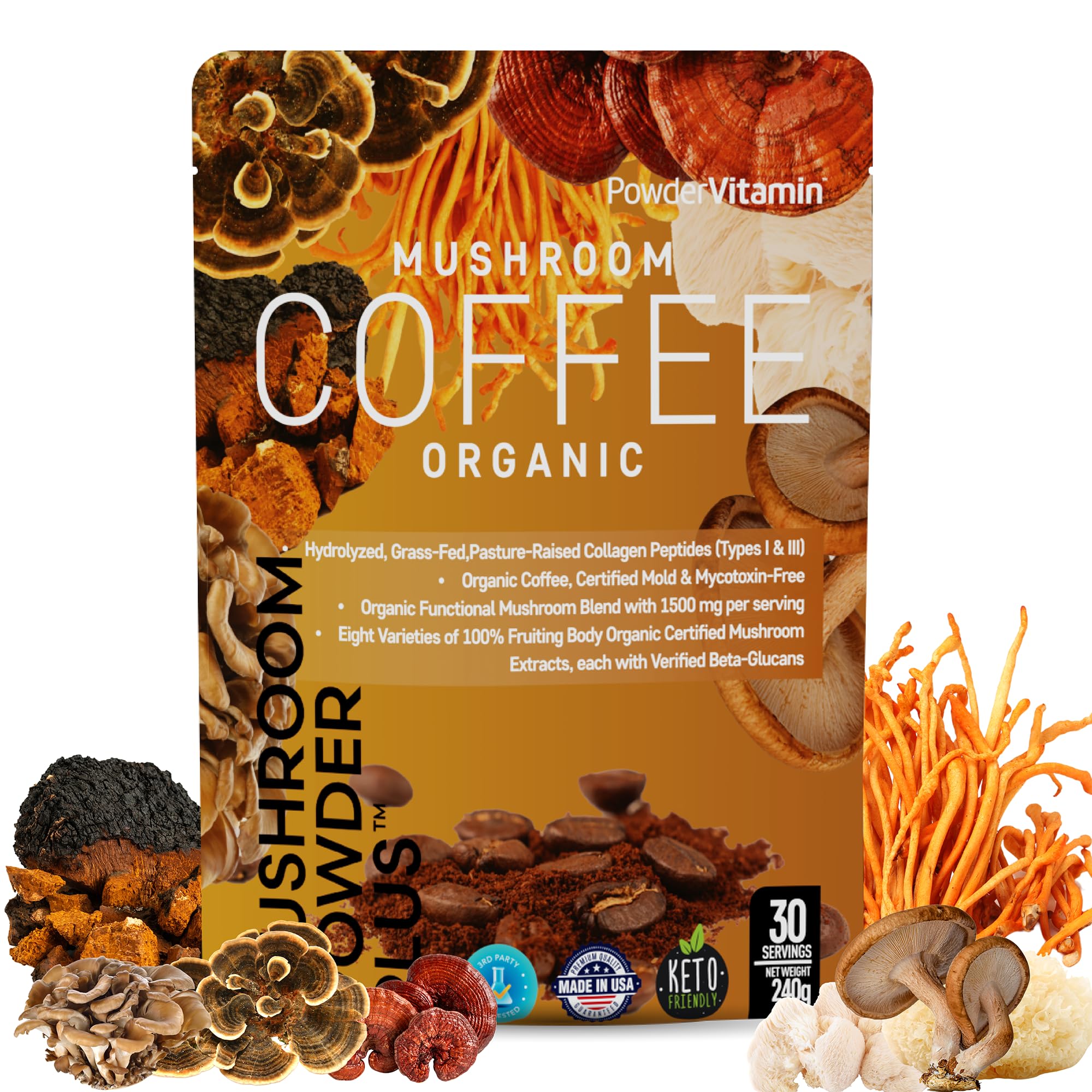 PowderVitamin mushroom coffee pack for a smooth morning routine.
