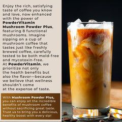 PowderVitamin mushroom coffee being poured for a gentle morning boost.