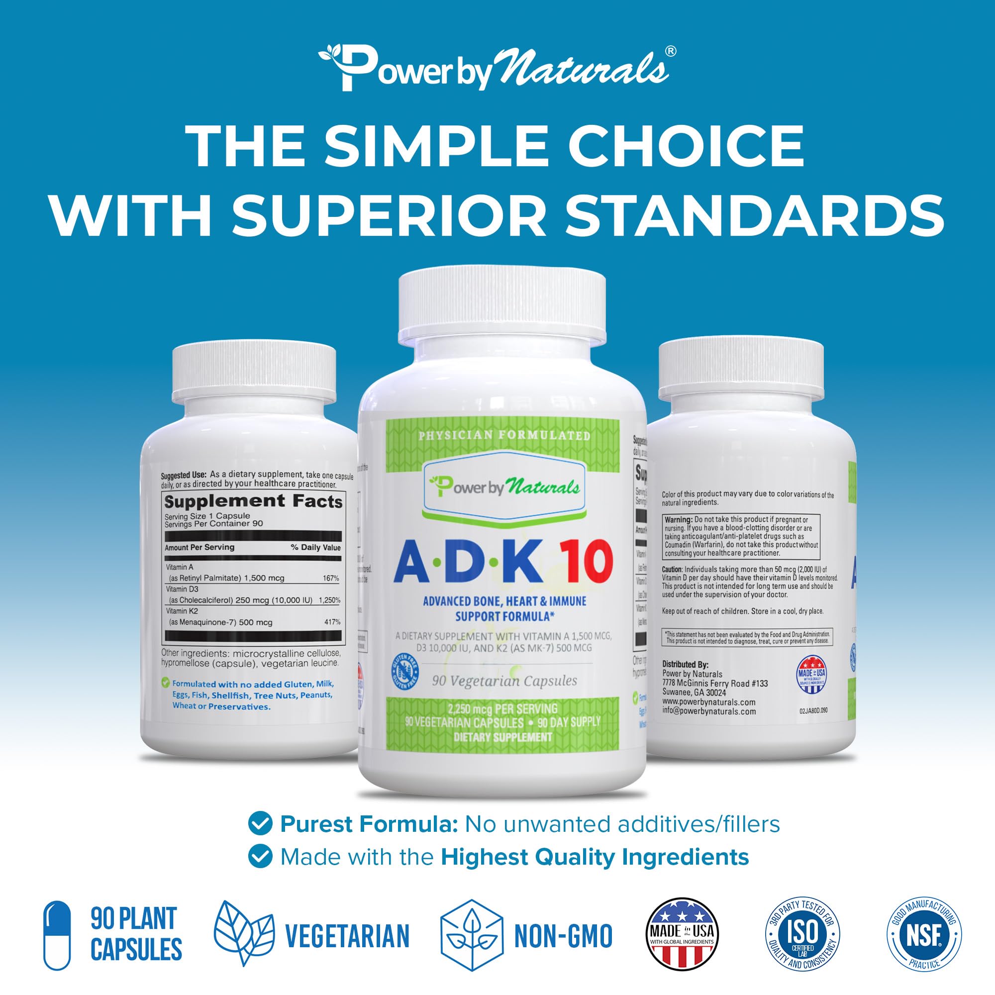 Power By Naturals ADK 10 capsules arranged highlight MK-7 K2