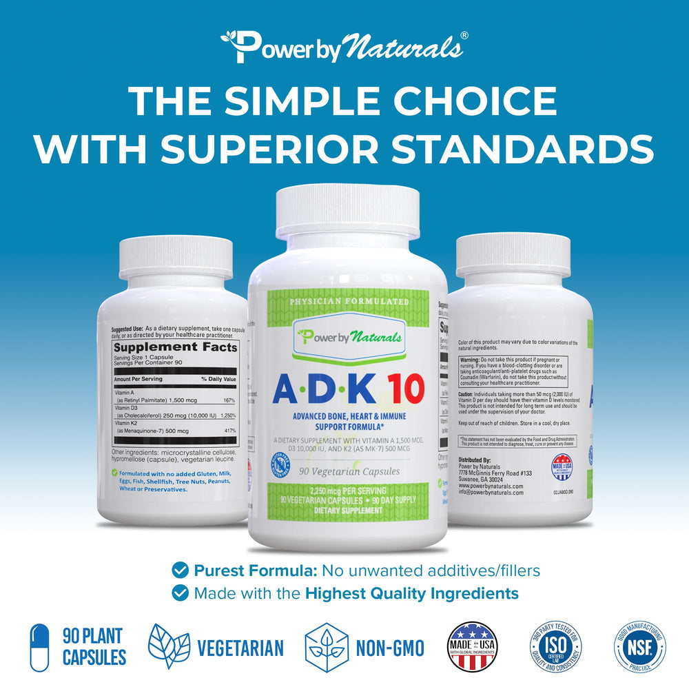 Power By Naturals ADK 10 capsules arranged highlight MK-7 K2