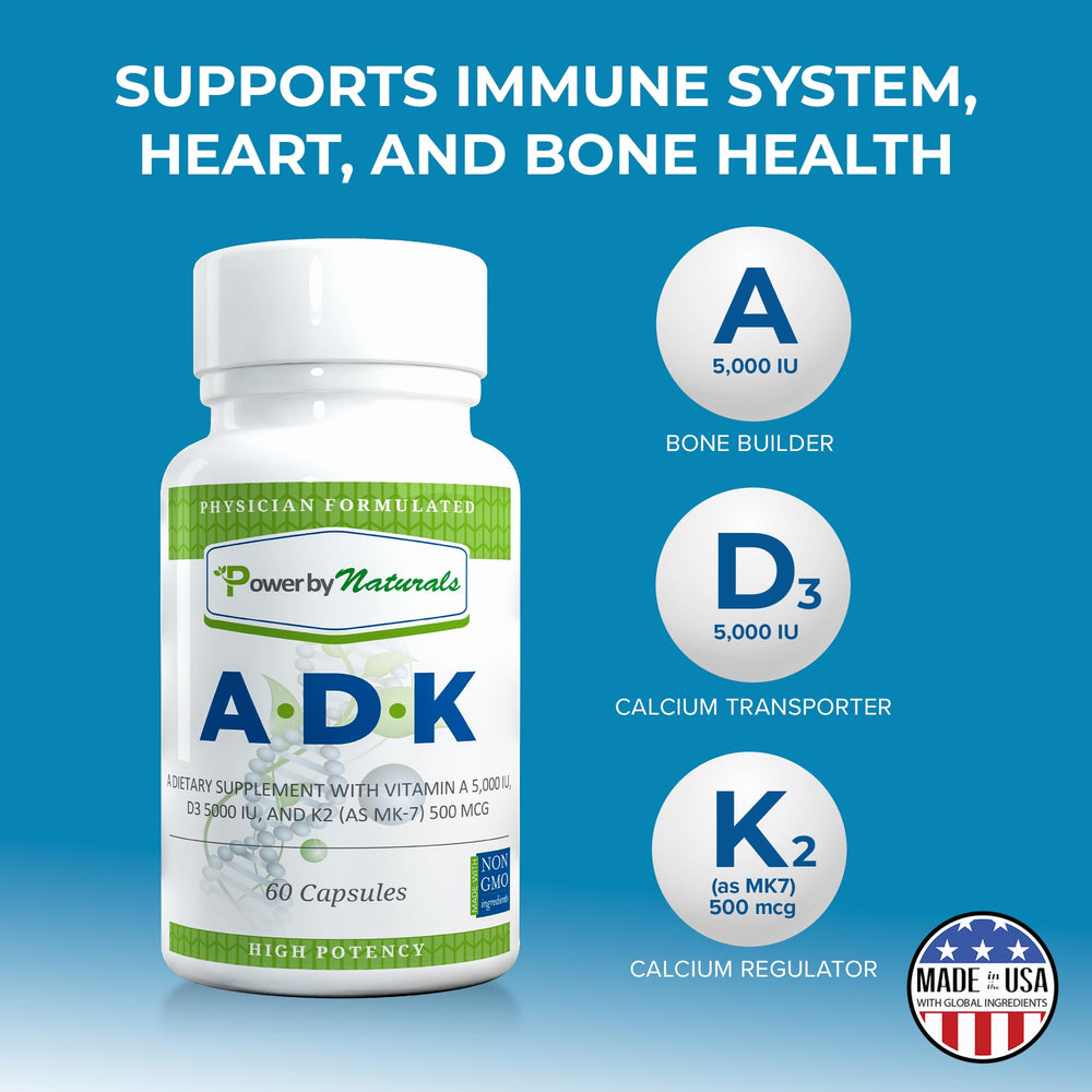 Power By Naturals ADK health benefits graphic promotes heart and bone vitality