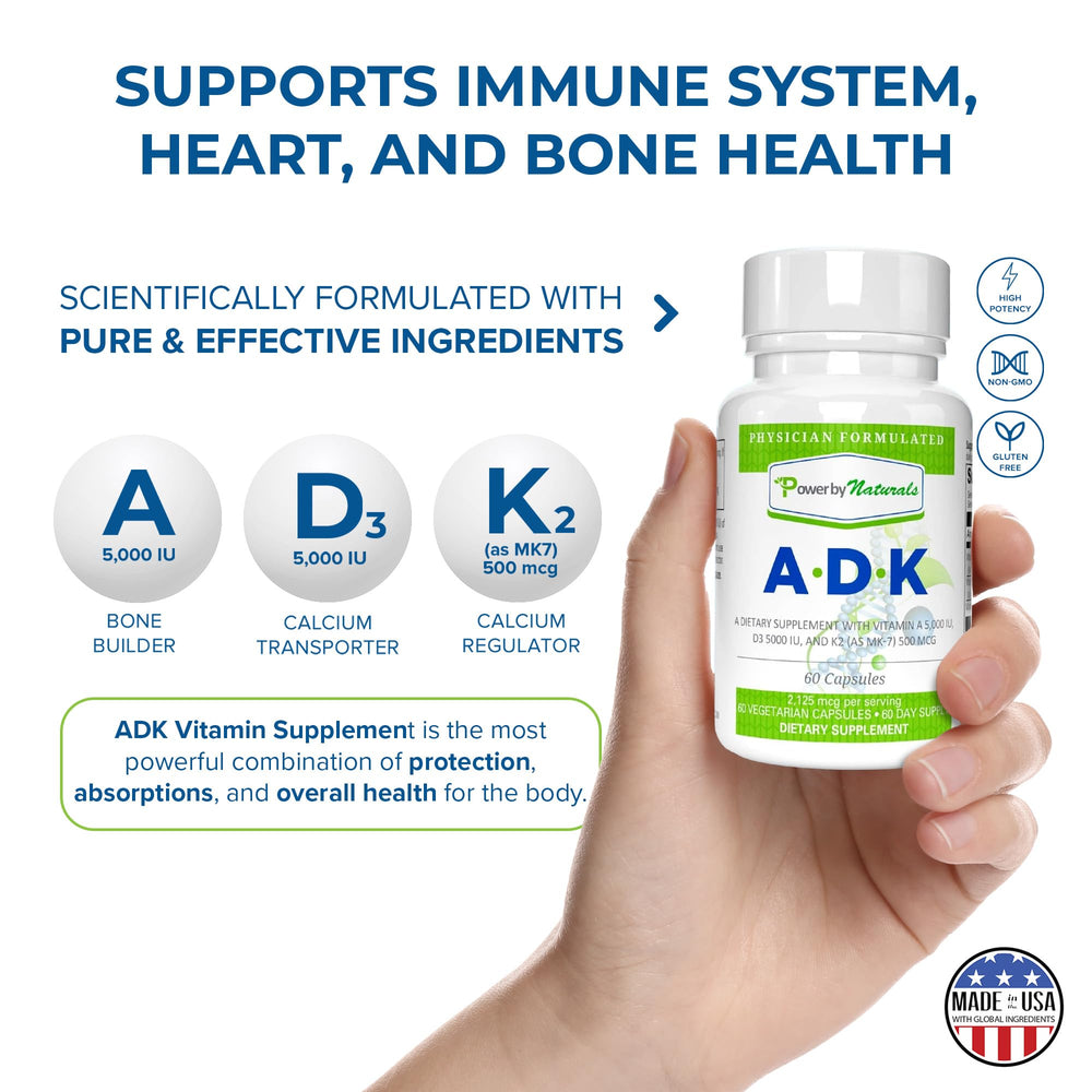 Power By Naturals ADK manufacturer label indicates US facility production