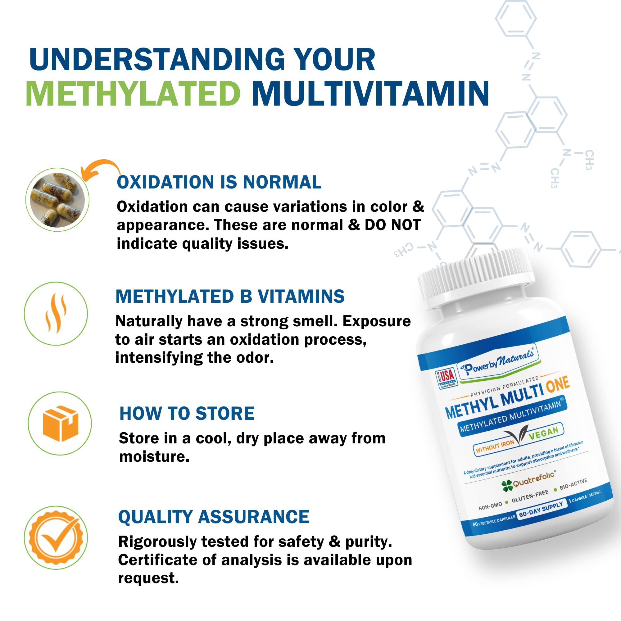 Power By Naturals Methyl Multi One B12 and B6 information panel
