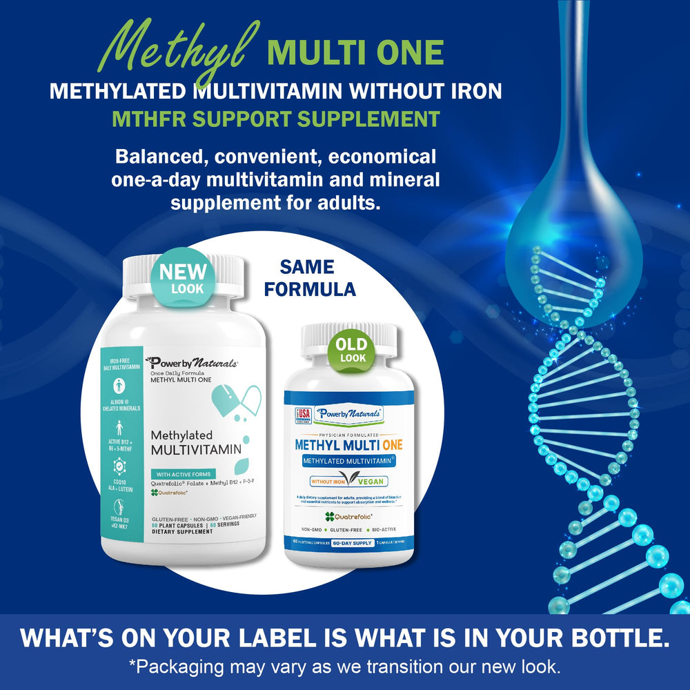 Power By Naturals Methyl Multi One bottle back highlights the nutrient panel for informed use.