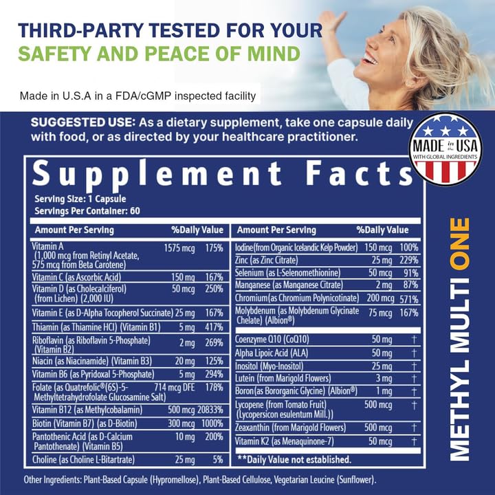 Power By Naturals Methyl Multi One bottle with label diagonal signals premium USA-made quality.