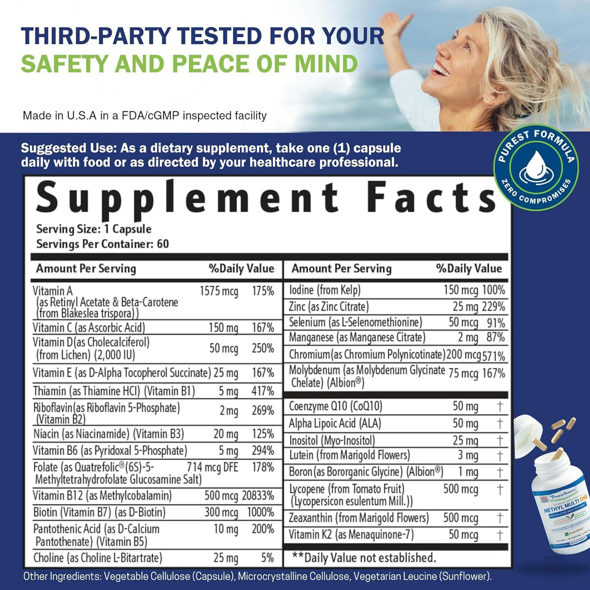 Power By Naturals Methyl Multi One label closeup highlighting key ingredients