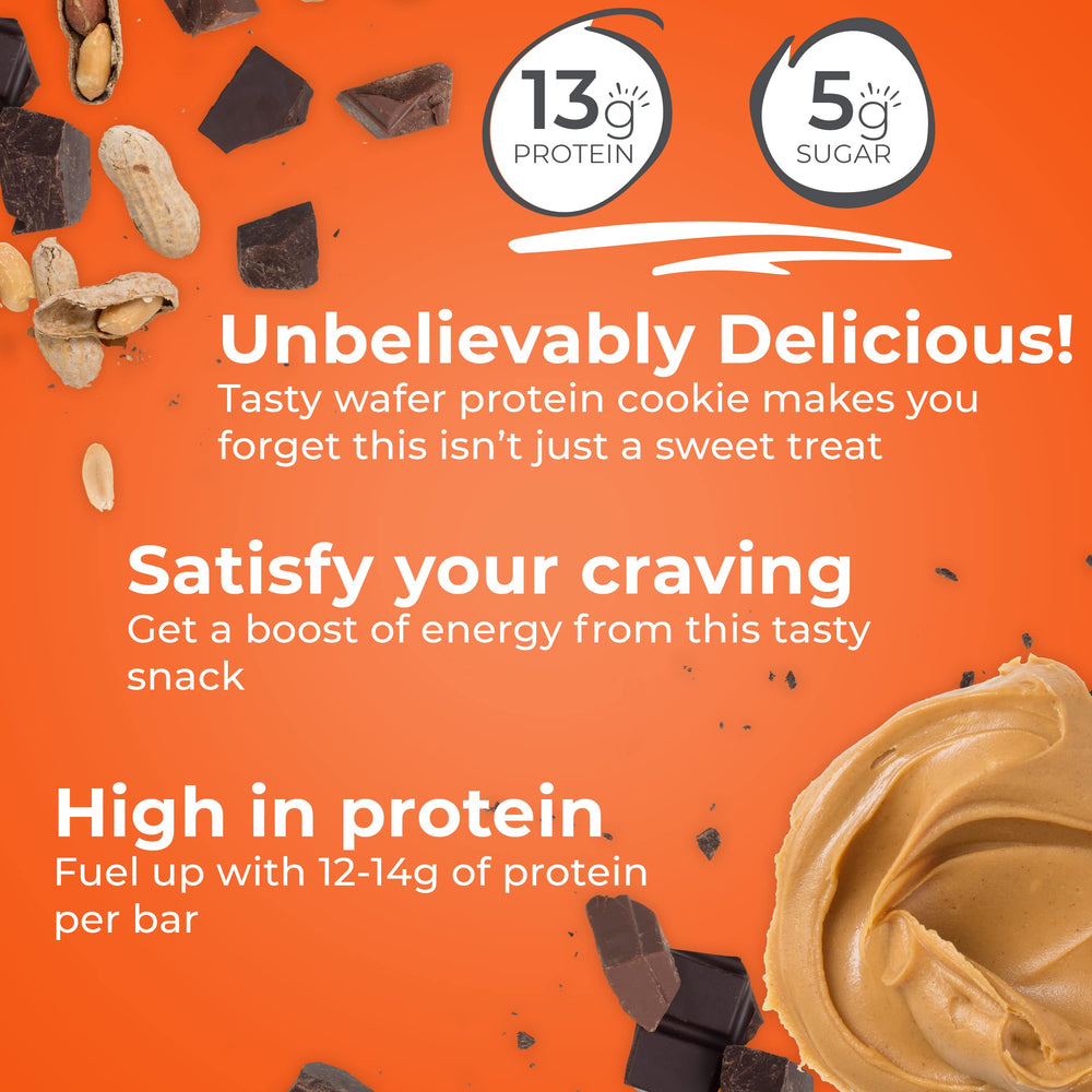 Power Crunch Peanut Butter Fudge bar side view for on-the-go snacking